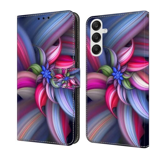 Funda Protectora de Cuero Samsung Galaxy A55 Crystal 3D a Prueba de Golpes (Flor Colorida)