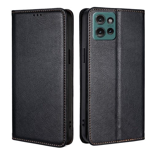 Funda de Cuero Magnética para Motorola Edge 50 5G con Acabado Brillante y Aceite Sólido (Negro)