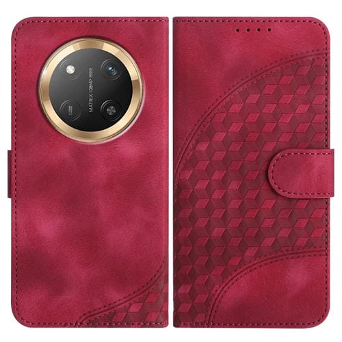 Funda de Cuero con Relieve Cabeza de Elefante para Honor X9C Global con Cordón (Rosa Rojo)