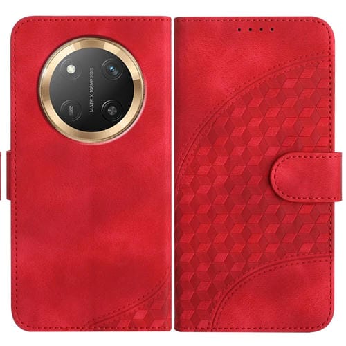 Funda de Cuero con Relieve Cabeza de Elefante para Honor X9C Global con Cordón (Rojo)