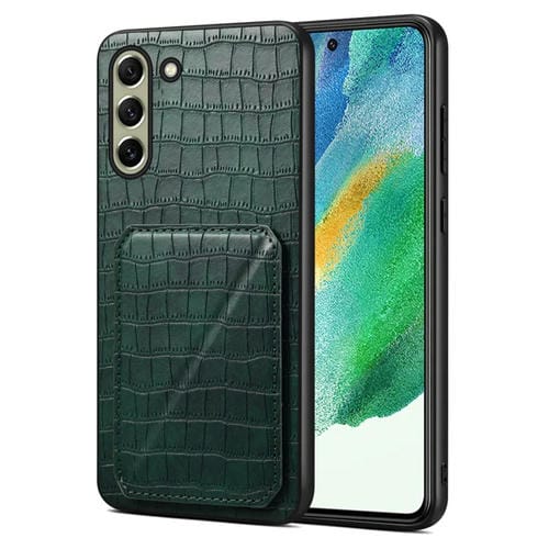 Funda Trasera Denior para Samsung Galaxy S21 FE 5G Piel de Cocodrilo con Soporte (Verde)