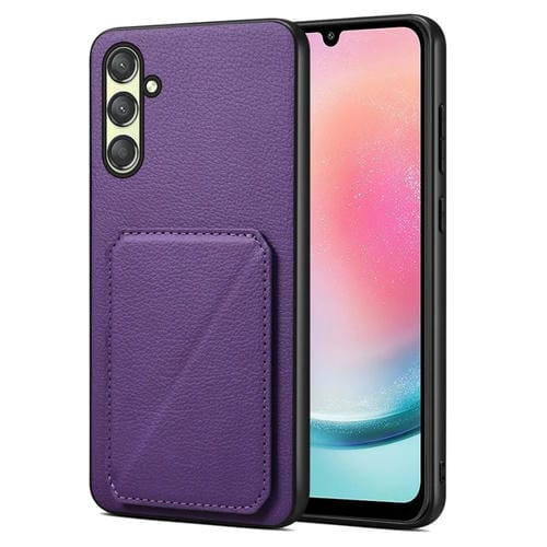 Funda para Teléfono Samsung Galaxy A24 Denior con Parte Trasera de Piel de Becerro de Imitación y Soporte (Púrpura)