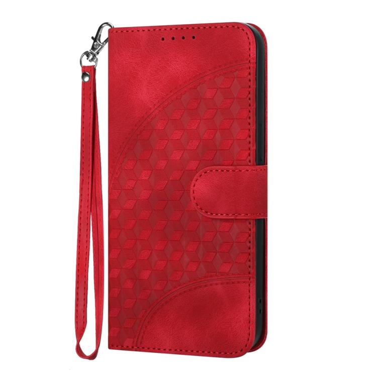 Funda de Cuero Huawei P50 con Relieve Cabeza de Elefante y Cordón (Rojo)