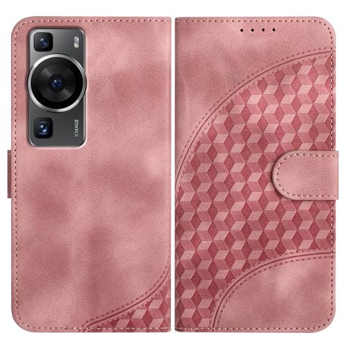 Funda de Cuero Huawei P60/P60 Pro con Relieve de Cabeza de Elefante y Cordón (Rosa)