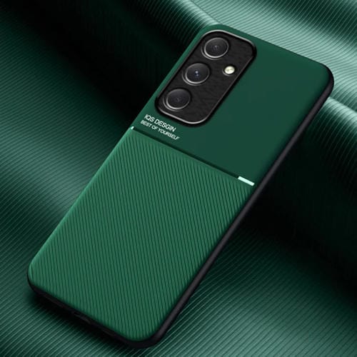 Funda para Teléfono Samsung Galaxy A55 Classic Tilt Strip Grain PC + TPU Magnética a Prueba de Golpes (Verde)
