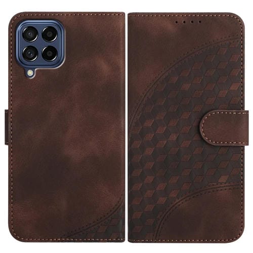 Funda para Samsung Galaxy M53 5G Yx0060 Cuero con Relieve Cabeza de Elefante y Cordón (Café)