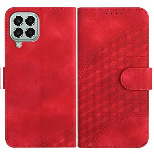 Funda de Cuero Samsung Galaxy M33 5G Global Yx0060 con Relieve y Cabeza de Elefante con Cordón (Rojo)