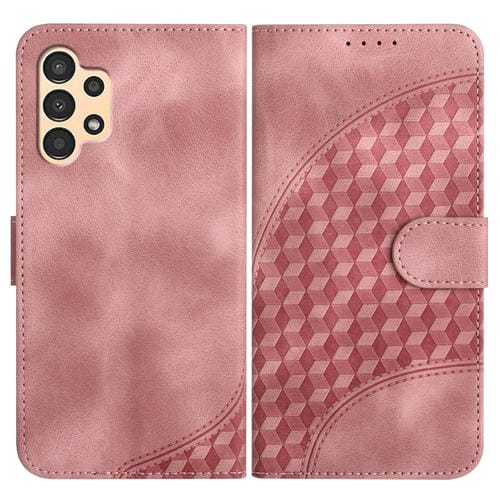 Funda de Cuero Samsung Galaxy A13 4G Yx0060 con Relieve y Cabeza de Elefante con CordĂłn (Rosa)