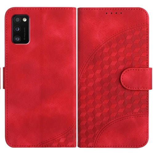 Funda de Cuero Samsung Galaxy A41 Yx0060 con Relieve y Cabeza de Elefante con Cordón (Rojo)