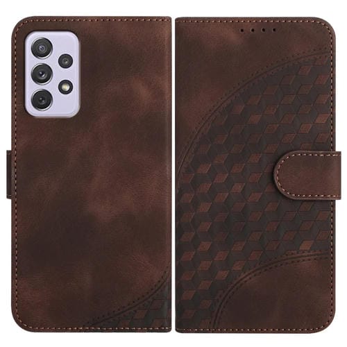 Funda de Cuero Samsung Galaxy A72 4G 5G Yx0060 Relieve Cabeza de Elefante con Cordón (Café)