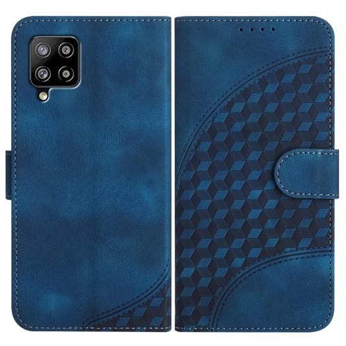 Funda de Cuero Samsung Galaxy A42 5G Yx0060 con Relieve y Cabeza de Elefante con Cordón (Azul Real)