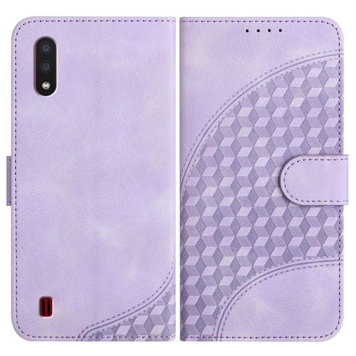 Funda para Samsung Galaxy A01 M01 Yx0060 Cuero Relieve Cabeza de Elefante con Cordón (Púrpura Claro)