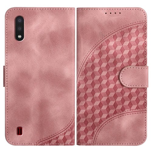 Funda de Cuero Samsung Galaxy A01 M01 Yx0060 con Relieve y Cabeza de Elefante con Cordón (Rosa)