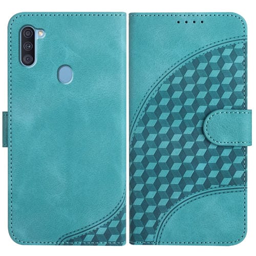 Funda de Cuero Samsung Galaxy A11 Yx0060 con Relieve Cabeza de Elefante y Cordón (Azul Claro)
