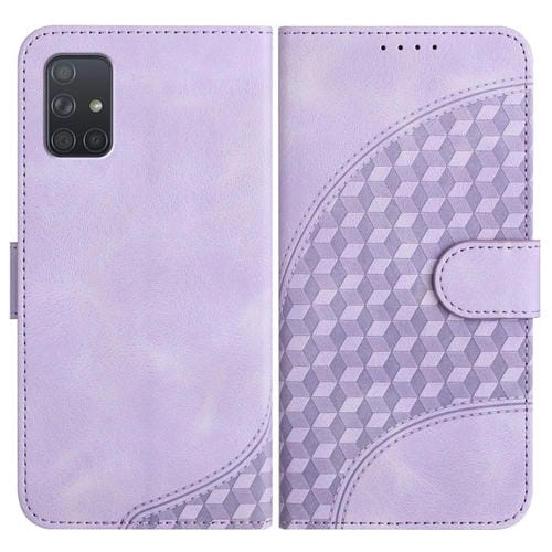 Funda de Cuero Samsung Galaxy A71 4G Yx0060 con Relieve y Cabeza de Elefante con Cordón (Púrpura Claro)