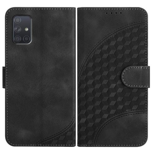 Funda de Cuero Samsung Galaxy A71 4G Yx0060 con Relieve y Cabeza de Elefante con Cordón (Negro)