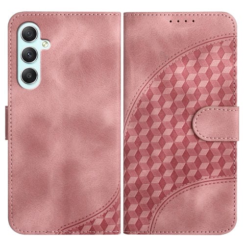 Funda de Cuero Samsung Galaxy A35 Yx0060 Relieve Cabeza de Elefante con CordĂłn (Rosa)