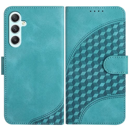 Funda de Cuero Samsung Galaxy A35 Yx0060 con Relieve y Cabeza de Elefante con CordĂłn (Azul Claro)
