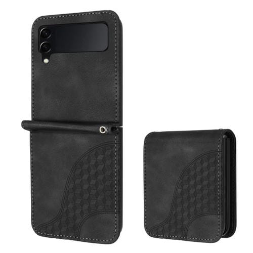 Funda para Samsung Galaxy Z Flip3 5G Yx0060 Cuero Relieve Cabeza de Elefante con Cordón (Negro)