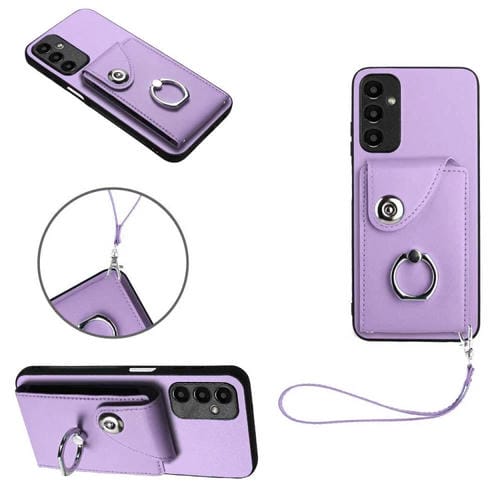 Bolsa para Tarjeta Samsung Galaxy A05S 4G Soporte para Anillo Funda PU con Cordón (Púrpura)