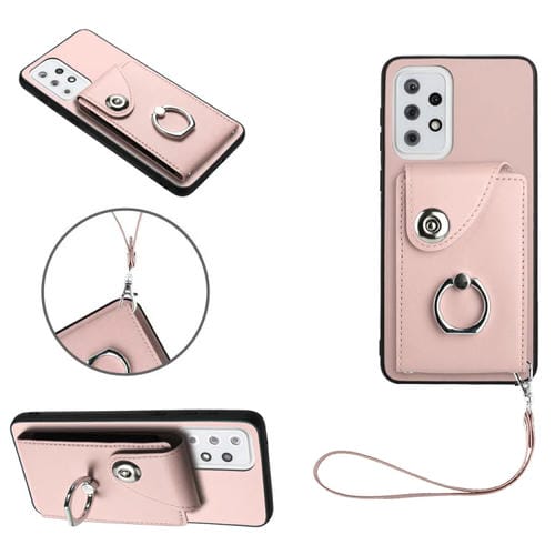 Funda para Teléfono Samsung Galaxy A33 5G Bolsa para Tarjeta de Órgano con Soporte para Anillo y Cordón (Rosa)