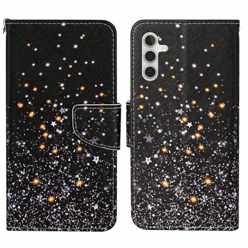 Funda para Samsung Galaxy A15 Cuero con PatrĂłn de Dibujo de Colores (Pentagrama Negro)