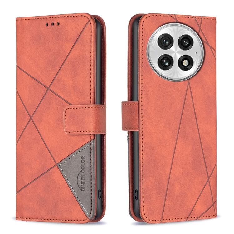 Funda de Cuero con Textura de Rombos y Hebilla Magnética para OnePlus 13 Bf05 (Marrón)
