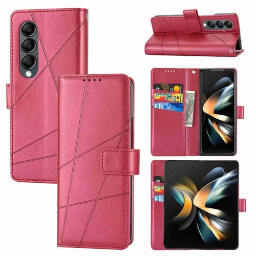 Funda para TelĂ©fono Samsung Galaxy Z Fold3 Pu con LĂnea En Relieve Textura de Cuero Genuino (Rojo)