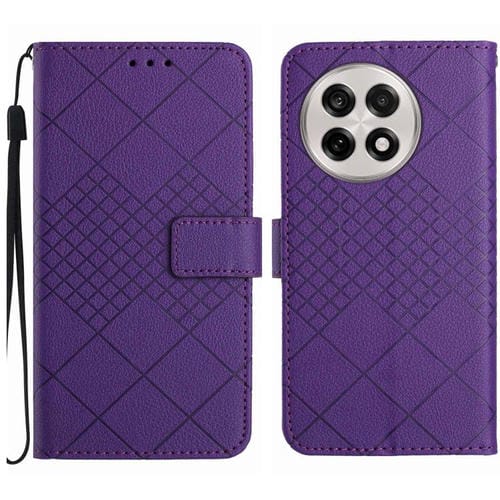 Funda de Cuero para OnePlus 13 con Textura de Cuadrícula Rómbica (Morado)