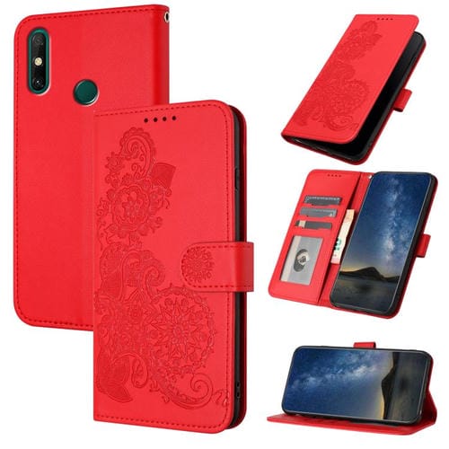 Funda de Cuero con Tapa y Diseño Flor de Datura para Huawei Enjoy 20E (Rojo)