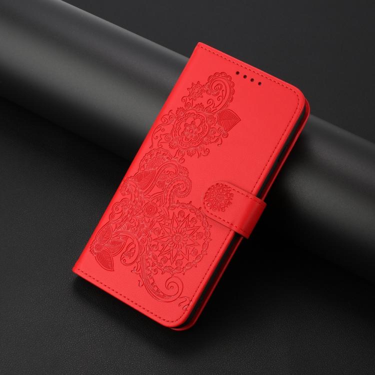 Funda de Cuero con Tapa y Diseño Flor de Datura para Huawei Enjoy 20E (Rojo)