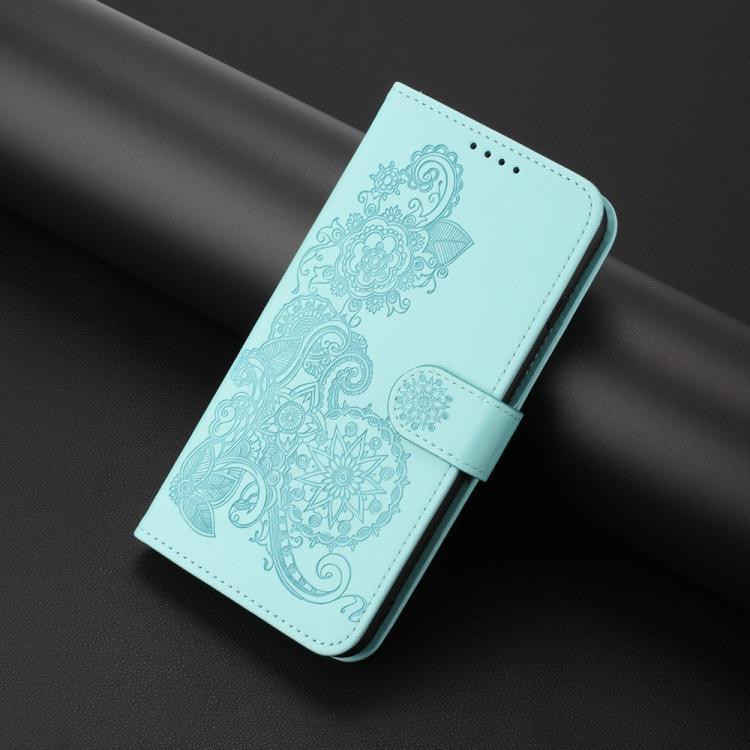 Funda de Cuero con Tapa con Relieve Flor de Datura para Huawei Enjoy 20 Se 4G (Azul Claro)