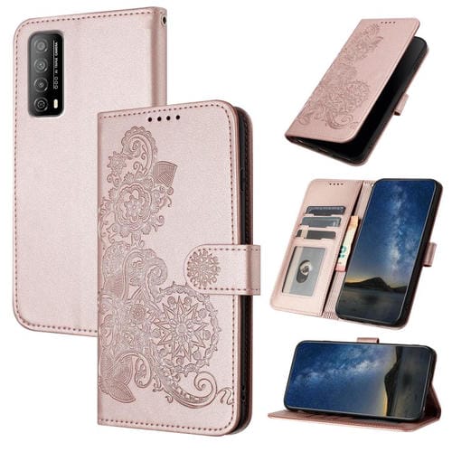 Funda de Cuero con Tapa y Relieve Flor de Datura para Huawei Enjoy 20 Se 4G (Oro Rosa)