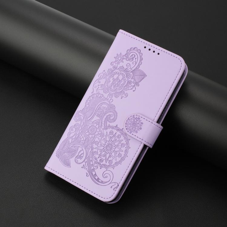 Funda de Cuero con Tapa y Relieve Flor de Datura para Huawei Enjoy 20 Se 4G (Morado)