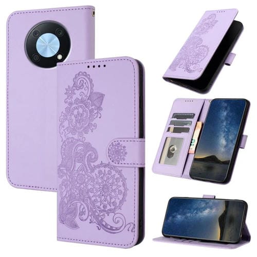 Funda de Cuero con Tapa y Relieve Flor de Datura para Huawei Enjoy 50 Pro/Nova Y90 (Morado)