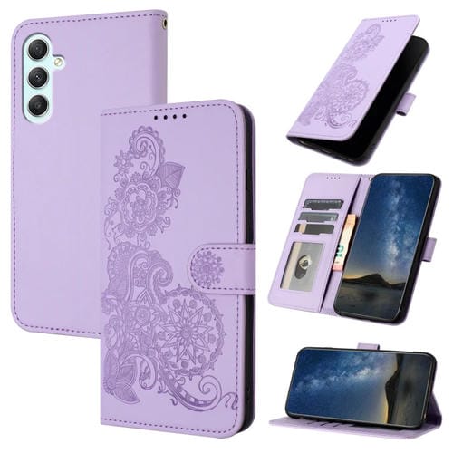 Funda de Cuero para Samsung Galaxy A35 Datura Flower con Tapa En Relieve (PĂșrpura)