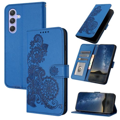 Funda de Cuero para Samsung Galaxy A55 Datura Flower con Tapa en Relieve (Azul)