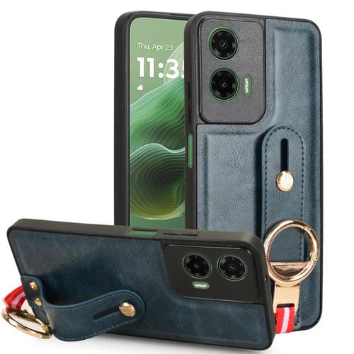 Funda de Cuero con Correa para el Cuello Motorola Moto G35 5G (Azul)