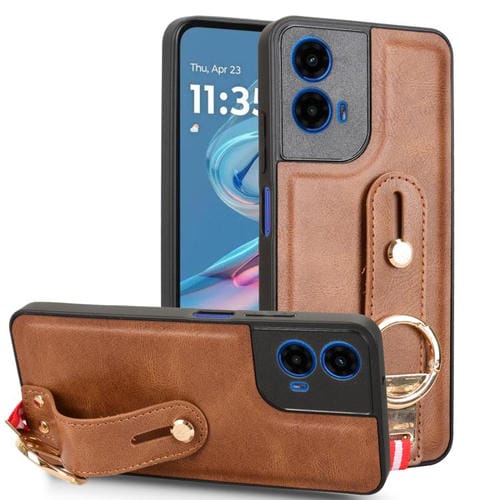 Funda de Cuero con Correa para la Muñeca Motorola Moto G45 5G (Marrón)