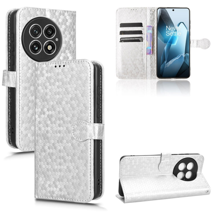 Funda de Cuero con Textura de Puntos Panal para OnePlus 13 5G (Plateada)
