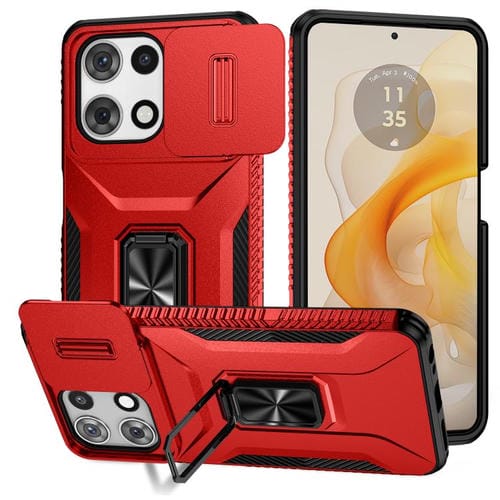 Funda para Teléfono Motorola Moto G 5G 2025 con Soporte Deslizante y Protector de Pantalla (Rojo)