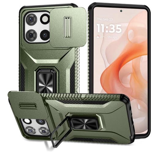 Funda para Teléfono Motorola Moto G Stylus 2025 con Soporte Deslizante y Protector de Pantalla (Verde Alpino)