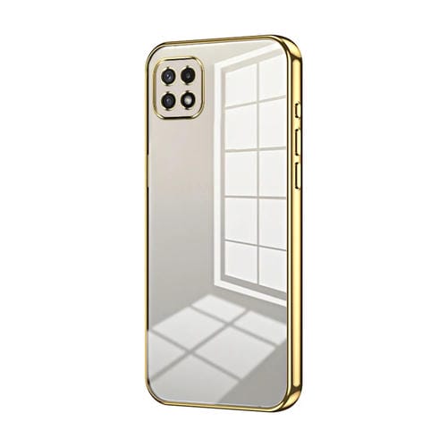 Estuche para teléfono Samsung Galaxy A22 5G / A22S con Orificio Fino y Revestimiento Transparente (Dorado)