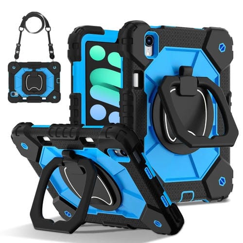 Funda híbrida de silicona con diseño de robot para iPad Mini 2024/Mini 6 (Negro y Azul)