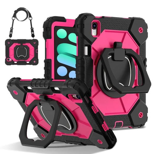 Funda híbrida de silicona con diseño de robot para iPad Mini 2024/Mini 6 (Negro, Rosa y Rojo)