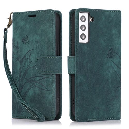 Funda para TelĂ©fono Samsung Galaxy S21 5G Cuero con Relieve de Mariposa OrquĂdea (Verde)