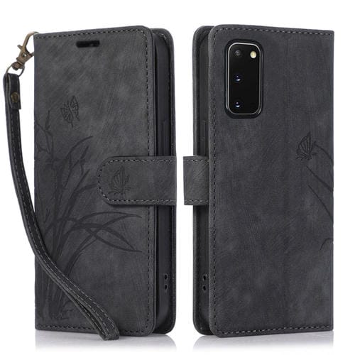 Funda de Cuero Samsung Galaxy S20 con Relieve Mariposa OrquĂdea (Negro)
