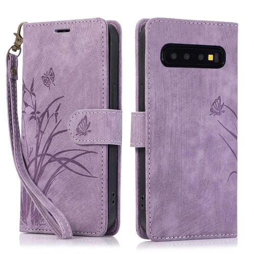 Funda para Samsung Galaxy S10 Cuero con Relieve Mariposa OrquĂdea (PĂșrpura)