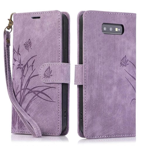Funda para TelĂ©fono Samsung Galaxy S10E Cuero Relieve Mariposa OrquĂdea (PĂșrpura)