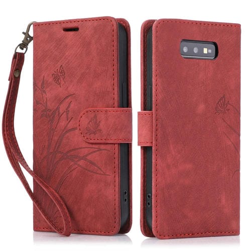 Funda para TelĂ©fono Samsung Galaxy S10E Cuero Relieve Mariposa OrquĂdea (Rojo)
